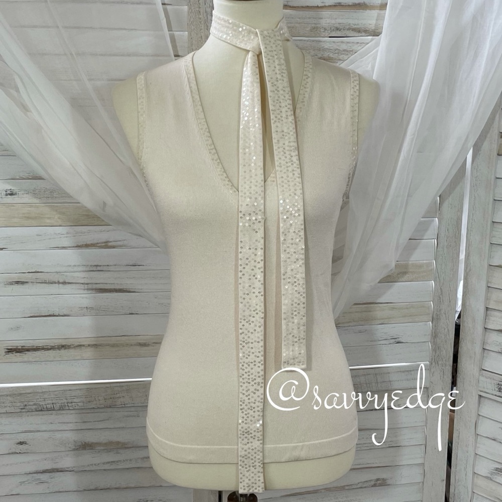 BCBG Sequin Trim V-Neck Knit Top - Picture 2 of 8